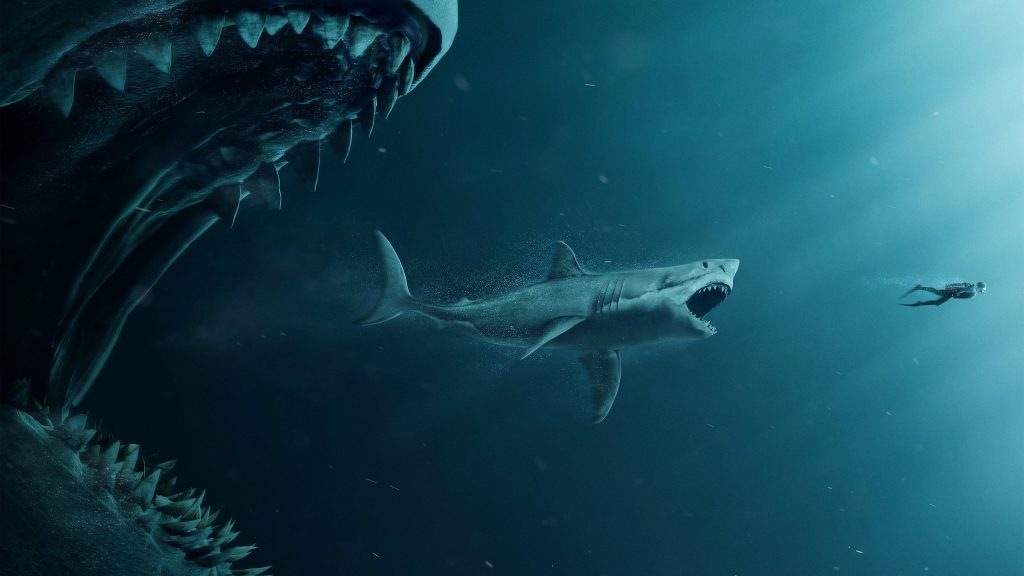 The Meg movie backdrop sharks