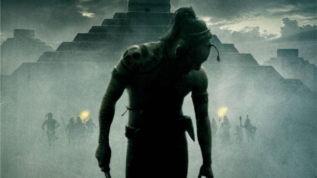 Apocalyptomovie backdrop mayan man in front of stepped pyramid